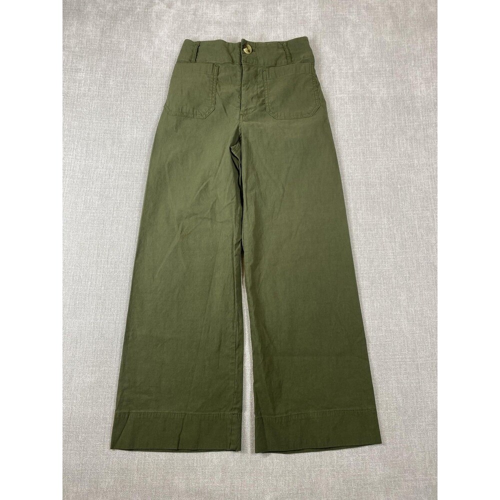 Anthropologie Maeve Pants Womens 25 Green The Colette Cropped Wide Leg Stretch